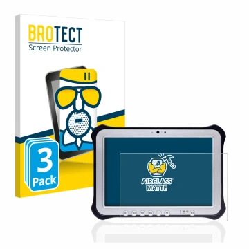 Parte frontal de un envase de producto con el logotipo de la marca BROTECT. Al lado se muestra el dispositivo Panasonic Toughp