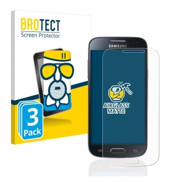 Parte frontal de un envase de producto con el logotipo de la marca BROTECT. Al lado se muestra el dispositivo Samsung Galaxy S