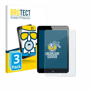 Parte frontal de un envase de producto con el logotipo de la marca BROTECT. Al lado se muestra el dispositivo Apple iPad Mini 