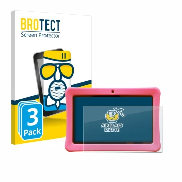 Parte frontal de un envase de producto con el logotipo de la marca BROTECT. Al lado se muestra el dispositivo Contixo Kids 7