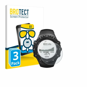 Parte frontal de un envase de producto con el logotipo de la marca BROTECT. Al lado se muestra el dispositivo Suunto Core Regu