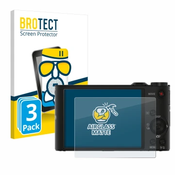 Parte frontal de un envase de producto con el logotipo de la marca BROTECT. Al lado se muestra el dispositivo Sony Cyber-Shot 