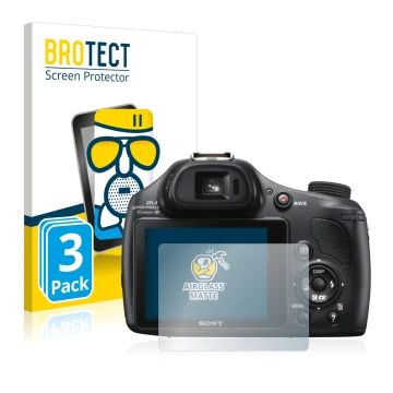 Parte frontal de un envase de producto con el logotipo de la marca BROTECT. Al lado se muestra el dispositivo Sony Cyber-Shot 