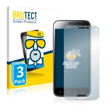 Parte frontal de un envase de producto con el logotipo de la marca BROTECT. Al lado se muestra el dispositivo Samsung Galaxy S