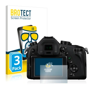 Parte frontal de un envase de producto con el logotipo de la marca BROTECT. Al lado se muestra el dispositivo Panasonic Lumix 