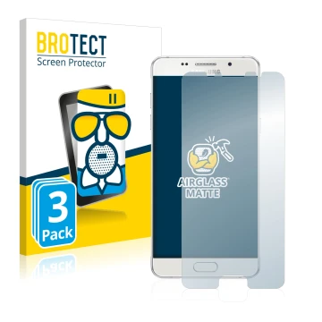 Parte frontal de un envase de producto con el logotipo de la marca BROTECT. Al lado se muestra el dispositivo Samsung Galaxy A