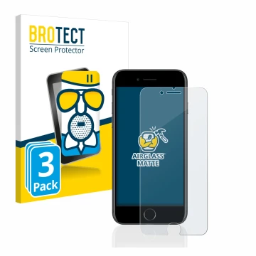 Parte frontal de un envase de producto con el logotipo de la marca BROTECT. Al lado se muestra el dispositivo Apple iPhone 7 c