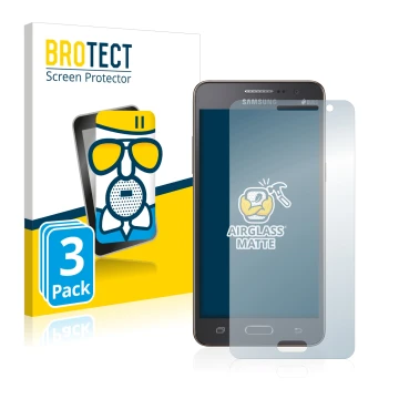 Parte frontal de un envase de producto con el logotipo de la marca BROTECT. Al lado se muestra el dispositivo Samsung Galaxy G
