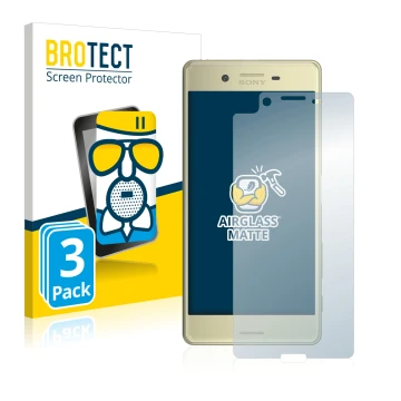 Parte frontal de un envase de producto con el logotipo de la marca BROTECT. Al lado se muestra el dispositivo Sony Xperia X co