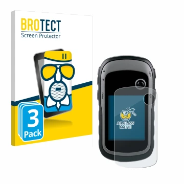 Parte frontal de un envase de producto con el logotipo de la marca BROTECT. Al lado se muestra el dispositivo Garmin eTrex 30x