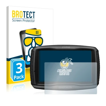 Parte frontal de un envase de producto con el logotipo de la marca BROTECT. Al lado se muestra el dispositivo Garmin zumo 595L