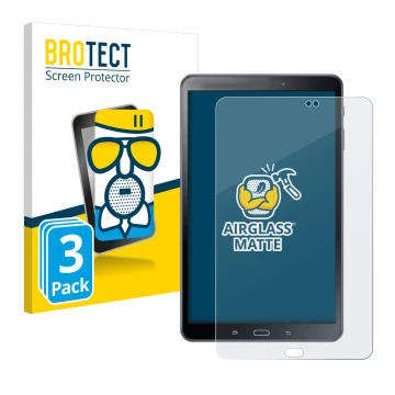 Parte frontal de un envase de producto con el logotipo de la marca BROTECT. Al lado se muestra el dispositivo Samsung Galaxy T