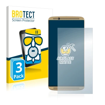 Parte frontal de un envase de producto con el logotipo de la marca BROTECT. Al lado se muestra el dispositivo ZTE Axon 7 con s
