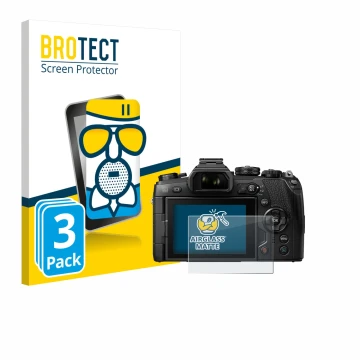Parte frontal de un envase de producto con el logotipo de la marca BROTECT. Al lado se muestra el dispositivo Olympus OM-D E-M