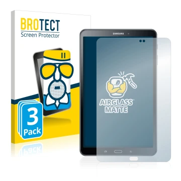 Parte frontal de un envase de producto con el logotipo de la marca BROTECT. Al lado se muestra el dispositivo Samsung Galaxy T