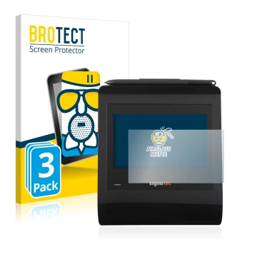 Parte frontal de un envase de producto con el logotipo de la marca BROTECT. Al lado se muestra el dispositivo Signotec Signatu