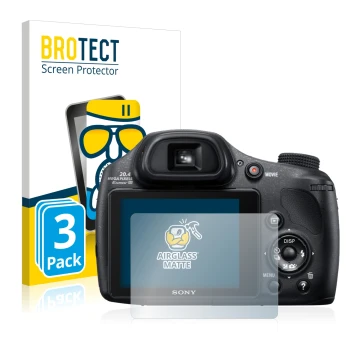 Parte frontal de un envase de producto con el logotipo de la marca BROTECT. Al lado se muestra el dispositivo Sony Cyber-Shot 