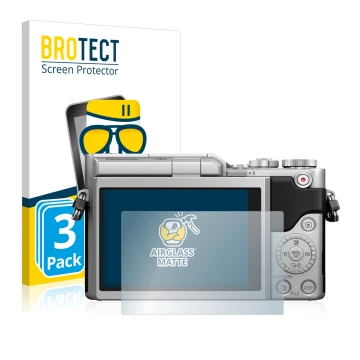 Parte frontal de un envase de producto con el logotipo de la marca BROTECT. Al lado se muestra el dispositivo Panasonic Lumix 