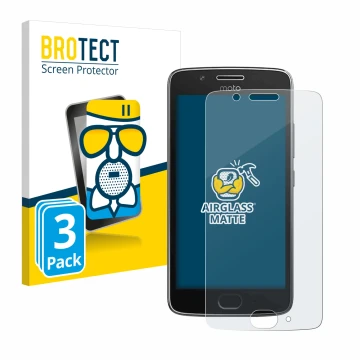 Parte frontal de un envase de producto con el logotipo de la marca BROTECT. Al lado se muestra el dispositivo Motorola Moto G5
