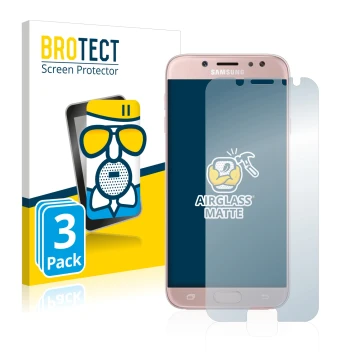 Parte frontal de un envase de producto con el logotipo de la marca BROTECT. Al lado se muestra el dispositivo Samsung Galaxy J