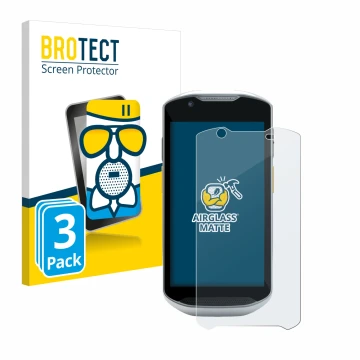 Parte frontal de un envase de producto con el logotipo de la marca BROTECT. Al lado se muestra el dispositivo Zebra TC56 con s