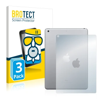 Parte frontal de un envase de producto con el logotipo de la marca BROTECT. Al lado se muestra el dispositivo Apple iPad 9.7
