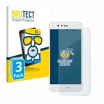 Parte frontal de un envase de producto con el logotipo de la marca BROTECT. Al lado se muestra el dispositivo Huawei Nova 2 co