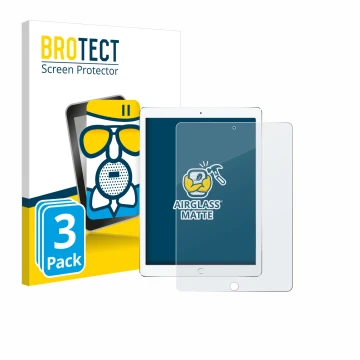 Parte frontal de un envase de producto con el logotipo de la marca BROTECT. Al lado se muestra el dispositivo Apple iPad Pro 1