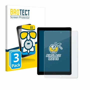 Parte frontal de un envase de producto con el logotipo de la marca BROTECT. Al lado se muestra el dispositivo Apple iPad Pro 1