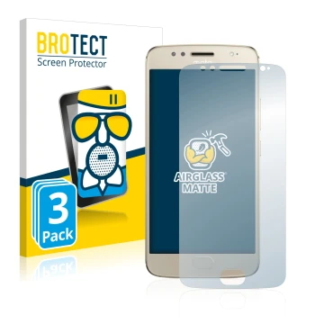 Parte frontal de un envase de producto con el logotipo de la marca BROTECT. Al lado se muestra el dispositivo Motorola Moto G5