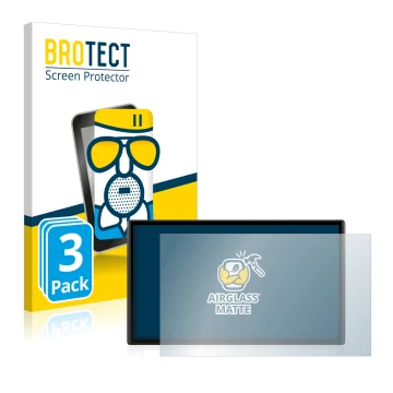 Parte frontal de un envase de producto con el logotipo de la marca BROTECT. Al lado se muestra el dispositivo Garmin DriveSmar