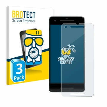 Parte frontal de un envase de producto con el logotipo de la marca BROTECT. Al lado se muestra el dispositivo Google Pixel 2 c