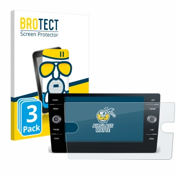 Parte frontal de un envase de producto con el logotipo de la marca BROTECT. Al lado se muestra el dispositivo Volkswagen T-Roc