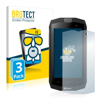 Parte frontal de un envase de producto con el logotipo de la marca BROTECT. Al lado se muestra el dispositivo Crosscall Trekke