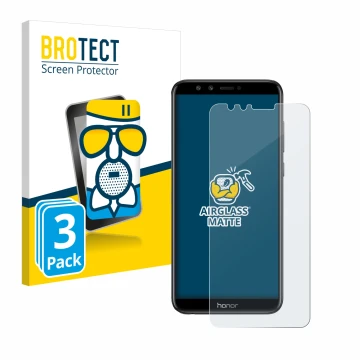 Parte frontal de un envase de producto con el logotipo de la marca BROTECT. Al lado se muestra el dispositivo Honor 9 Lite con