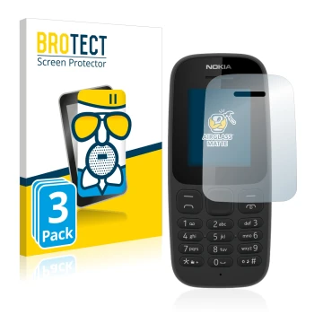 Parte frontal de un envase de producto con el logotipo de la marca BROTECT. Al lado se muestra el dispositivo Nokia 105 2017 c