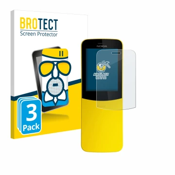 Parte frontal de un envase de producto con el logotipo de la marca BROTECT. Al lado se muestra el dispositivo Nokia 8110 con s
