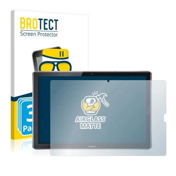 Parte frontal de un envase de producto con el logotipo de la marca BROTECT. Al lado se muestra el dispositivo Huawei MediaPad 