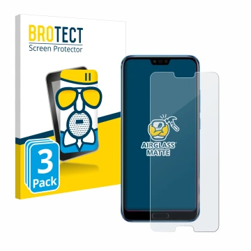 Parte frontal de un envase de producto con el logotipo de la marca BROTECT. Al lado se muestra el dispositivo Honor 10 con su 
