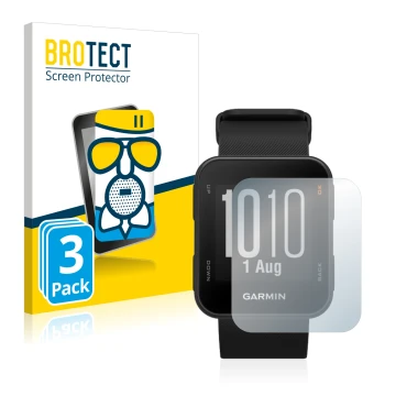 Parte frontal de un envase de producto con el logotipo de la marca BROTECT. Al lado se muestra el dispositivo Garmin Approach 