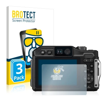 Parte frontal de un envase de producto con el logotipo de la marca BROTECT. Al lado se muestra el dispositivo Panasonic Lumix 