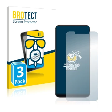 Parte frontal de un envase de producto con el logotipo de la marca BROTECT. Al lado se muestra el dispositivo Xiaomi Mi 8 con 