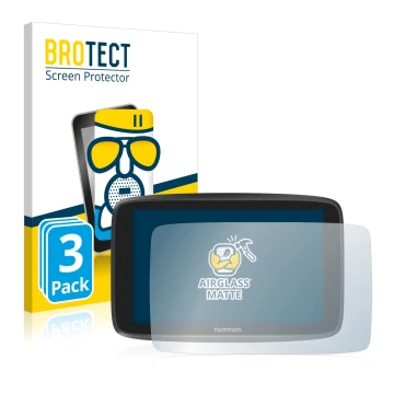 Parte frontal de un envase de producto con el logotipo de la marca BROTECT. Al lado se muestra el dispositivo TomTom GO Camper