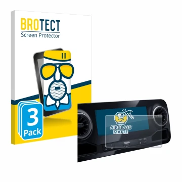 Parte frontal de un envase de producto con el logotipo de la marca BROTECT. Al lado se muestra el dispositivo Mercedes-Benz Sp