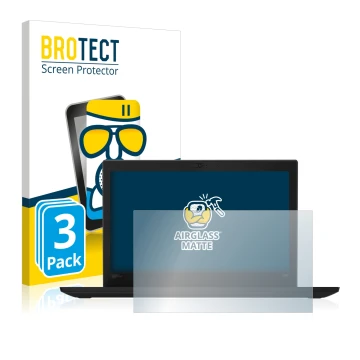 Parte frontal de un envase de producto con el logotipo de la marca BROTECT. Al lado se muestra el dispositivo Lenovo Thinkpad 