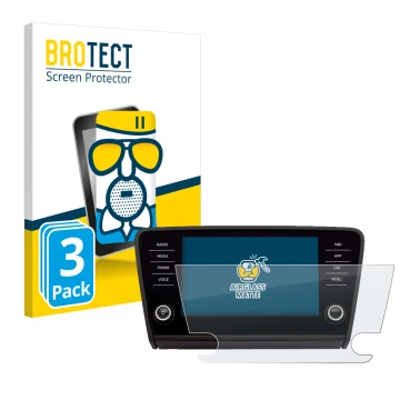 Parte frontal de un envase de producto con el logotipo de la marca BROTECT. Al lado se muestra el dispositivo Skoda Amundsen S