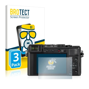 Parte frontal de un envase de producto con el logotipo de la marca BROTECT. Al lado se muestra el dispositivo Panasonic Lumix 
