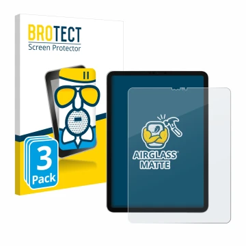 Parte frontal de un envase de producto con el logotipo de la marca BROTECT. Al lado se muestra el dispositivo Apple iPad Pro 1