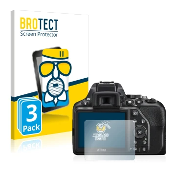 Parte frontal de un envase de producto con el logotipo de la marca BROTECT. Al lado se muestra el dispositivo Nikon D3500 con 