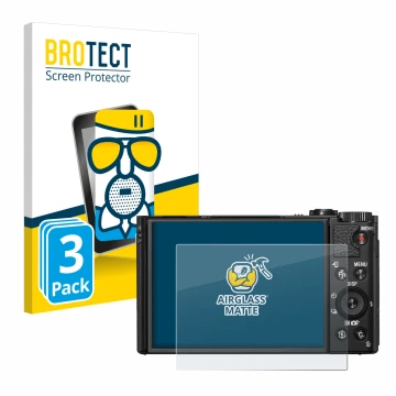 Parte frontal de un envase de producto con el logotipo de la marca BROTECT. Al lado se muestra el dispositivo Sony Cyber-Shot 